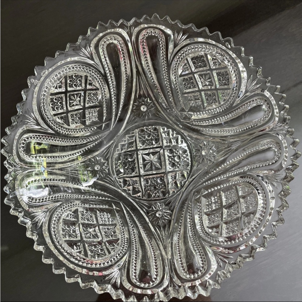 Antique ABP American Brilliant Period Cut Glass Sawtooth Bowl 8.5” EAPG Dish